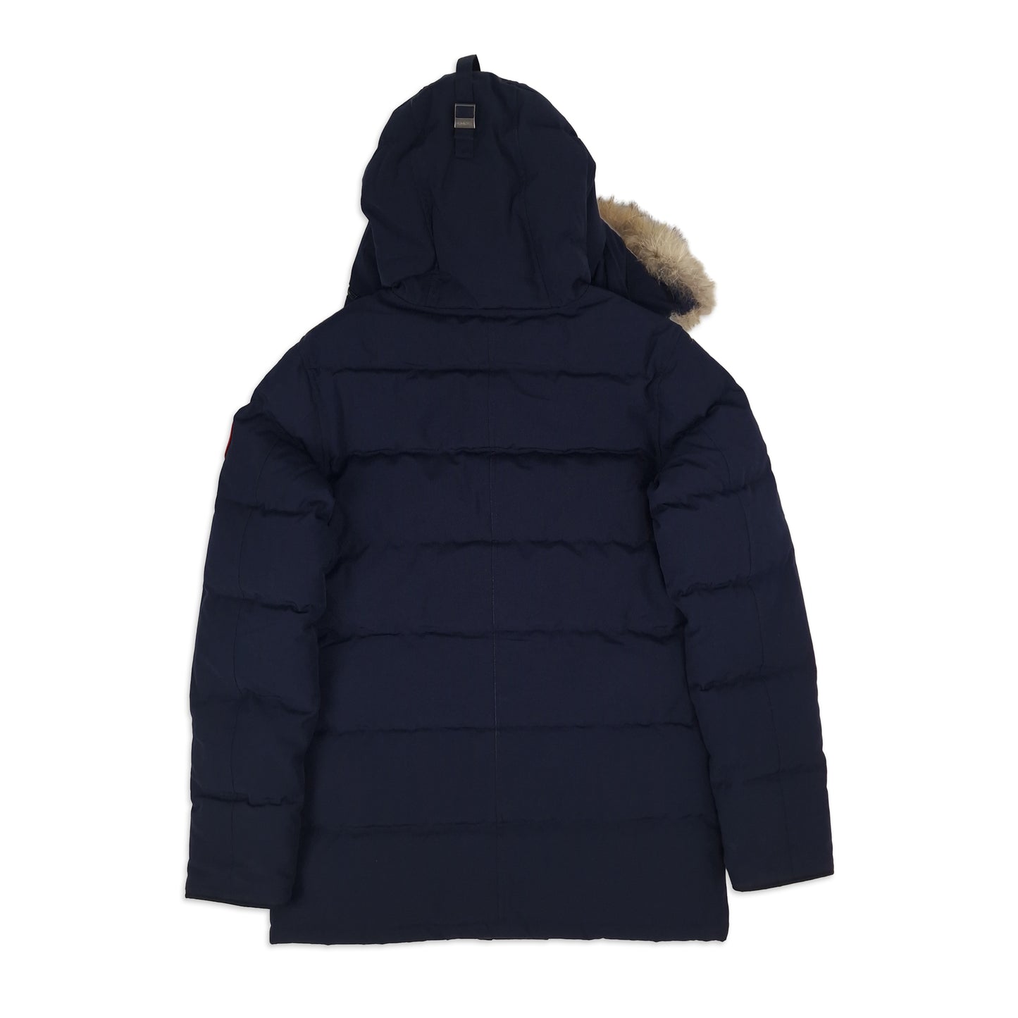 Back view of Canada Goose Carson Parka 3805MA men's medium in Heritage Admiral Blue showing fur hood and quilted construction