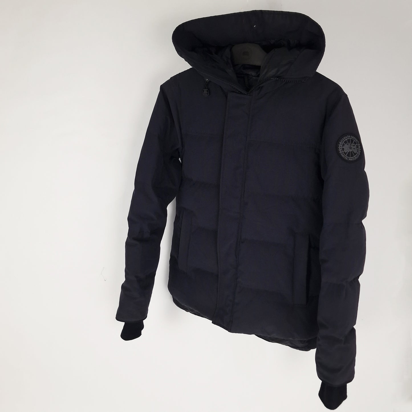 Canada Goose Macmillan Black Label Navy XS professional product photo at DelugeStore. Studio shot showcasing premium men's luxury parka details. Authentic down-filled winter jacket. Shop exclusive.