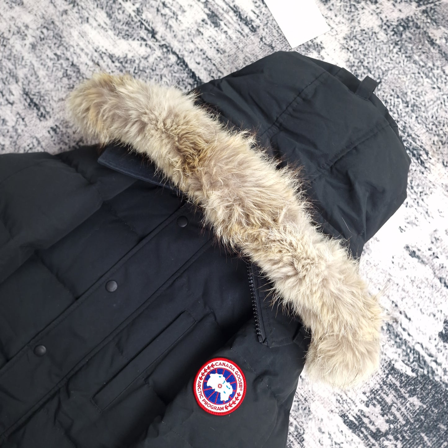 Canada Goose Carson Parka Black Men's Side View Showing Fur Hood and Badge Detail