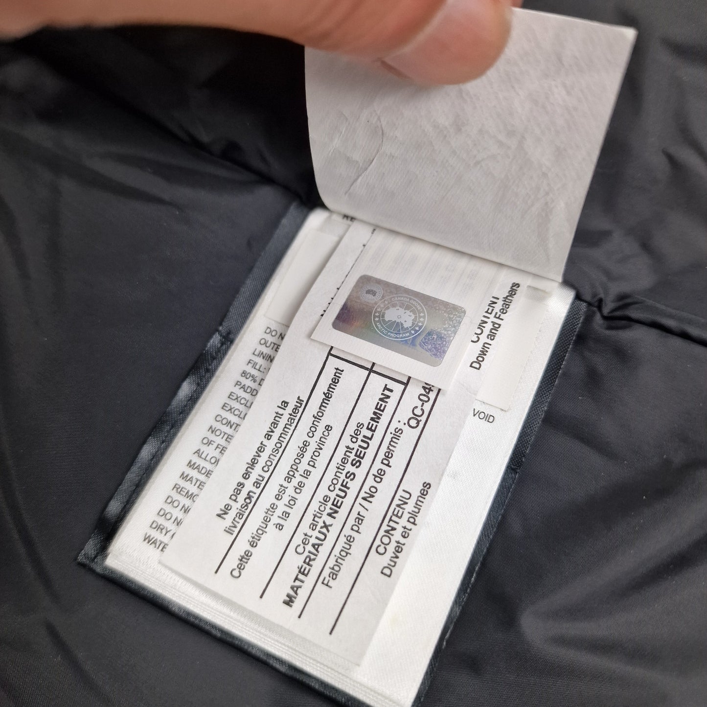 Canada Goose Authenticity Hologram Tag Close-Up on Chelsea Parka