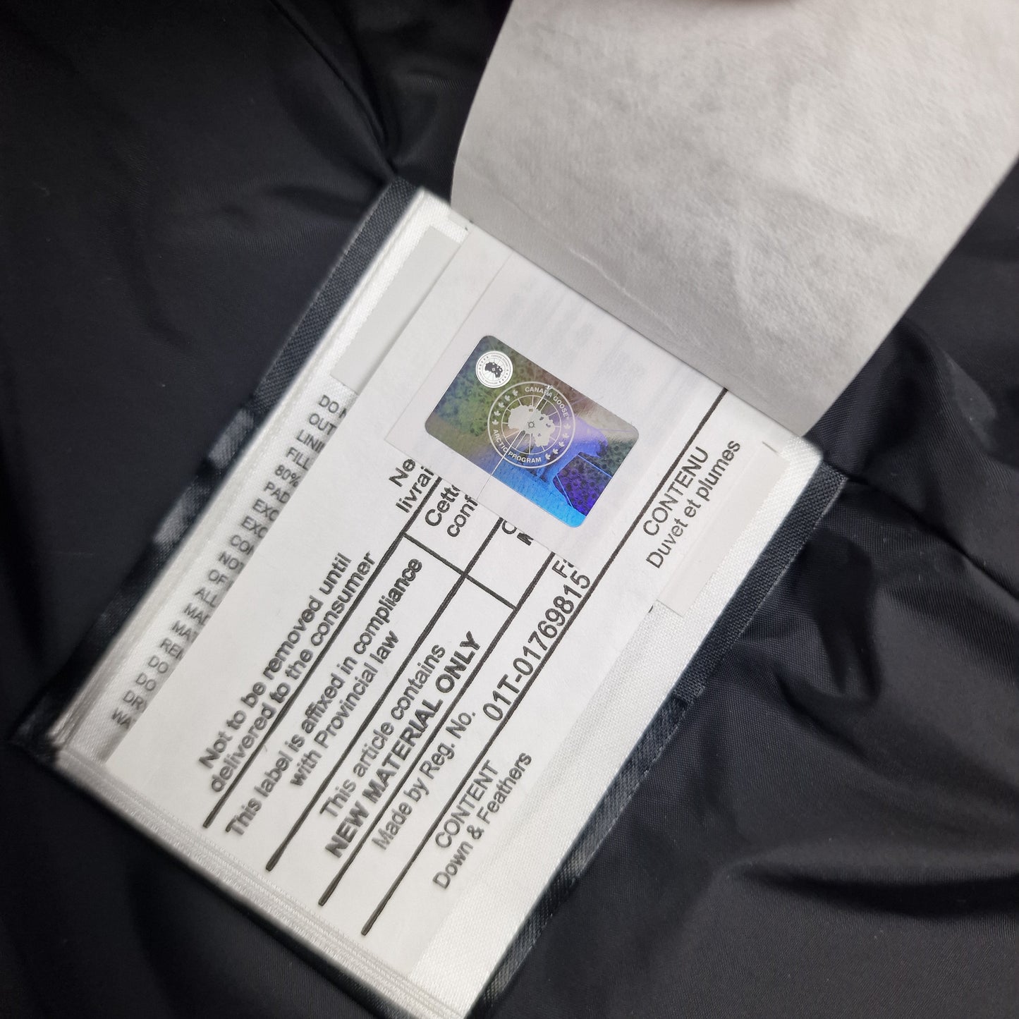 Canada Goose Authenticity Hologram Tag Close-Up on Chelsea Parka Heritage
