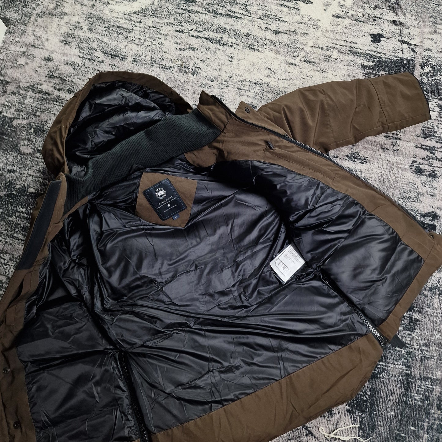 Canada Goose Maitland Parka Black Label Grizzly Brown Men's Interior View Showing Full Inner Lining