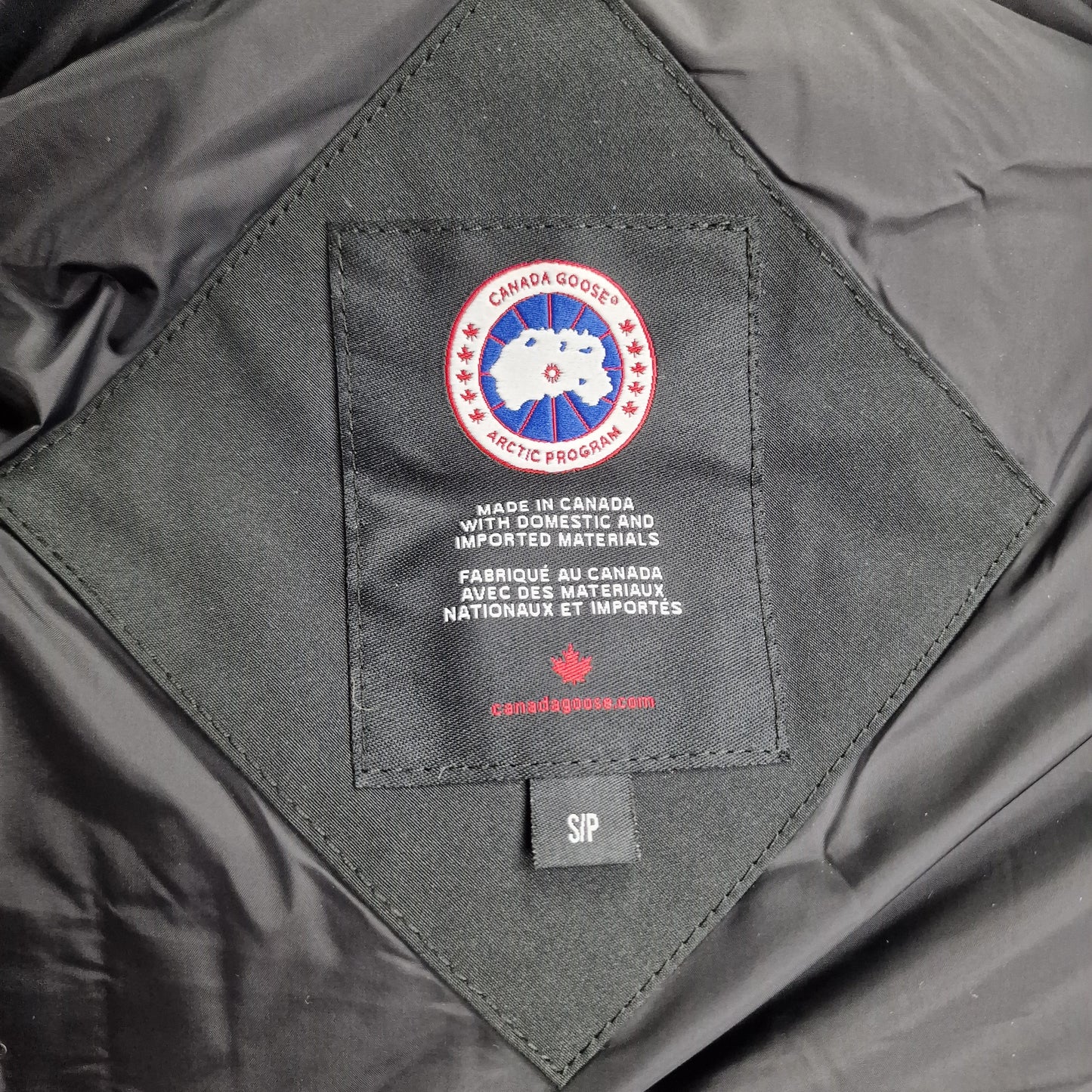 Canada Goose Maitland Parka Neck Tag Close-Up Showing Size Label