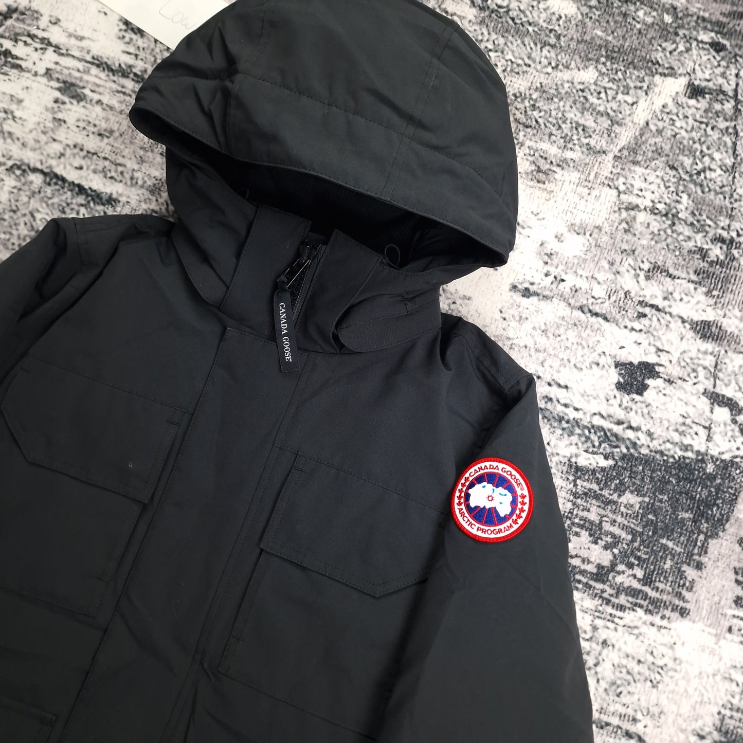Canada Goose Maitland Parka Black Men's Side View Showing Hood and Badge Detail