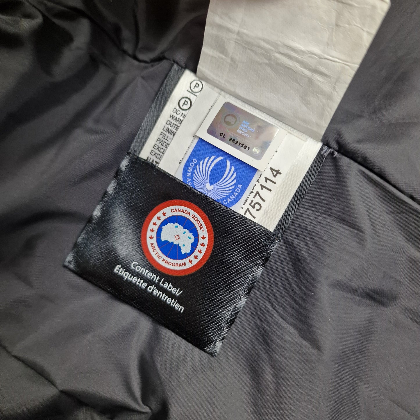 Canada Goose Authenticity Hologram Tag Close-Up on Portland Parka