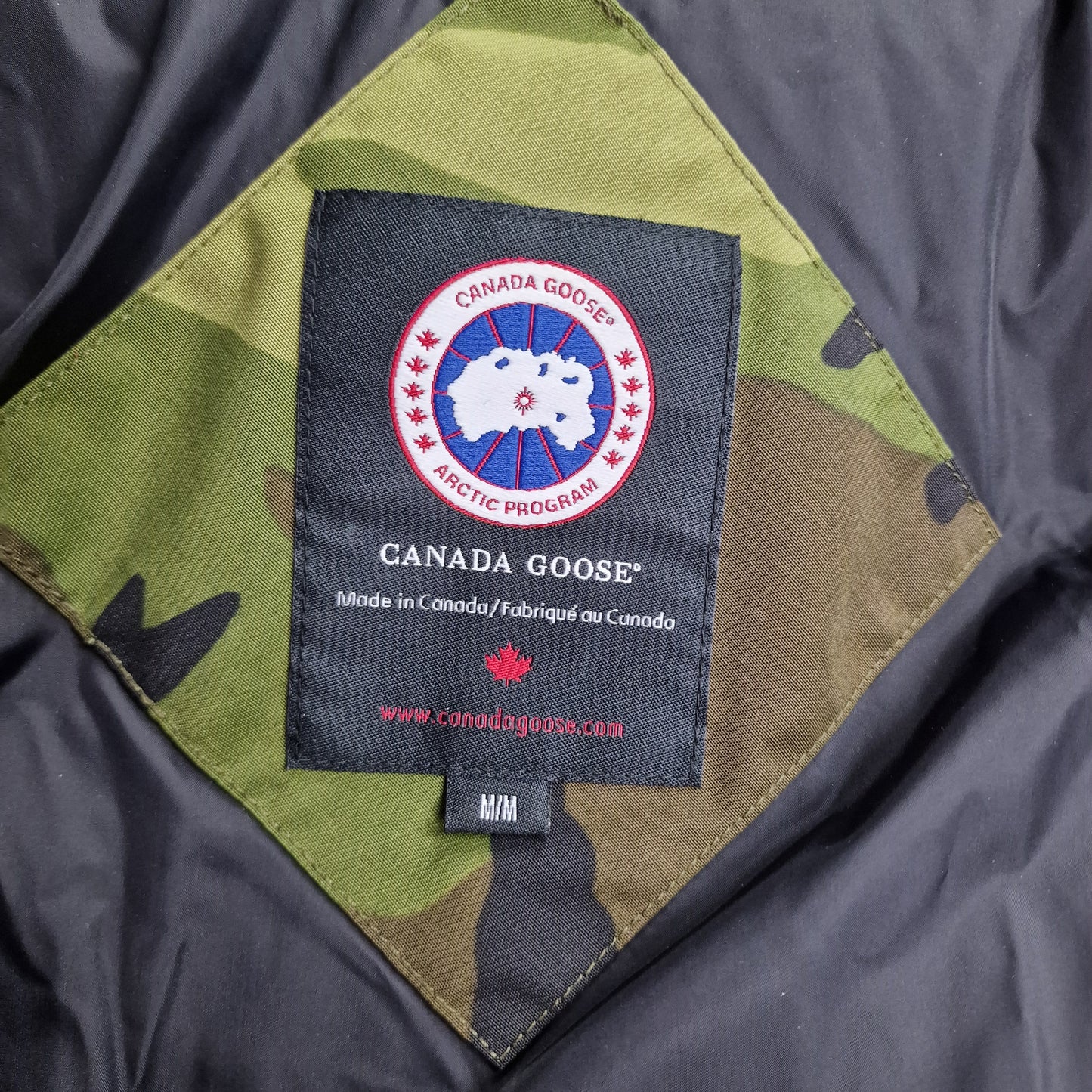 Canada Goose Wyndham Parka Heritage Neck Tag Close-Up Showing Size Label
