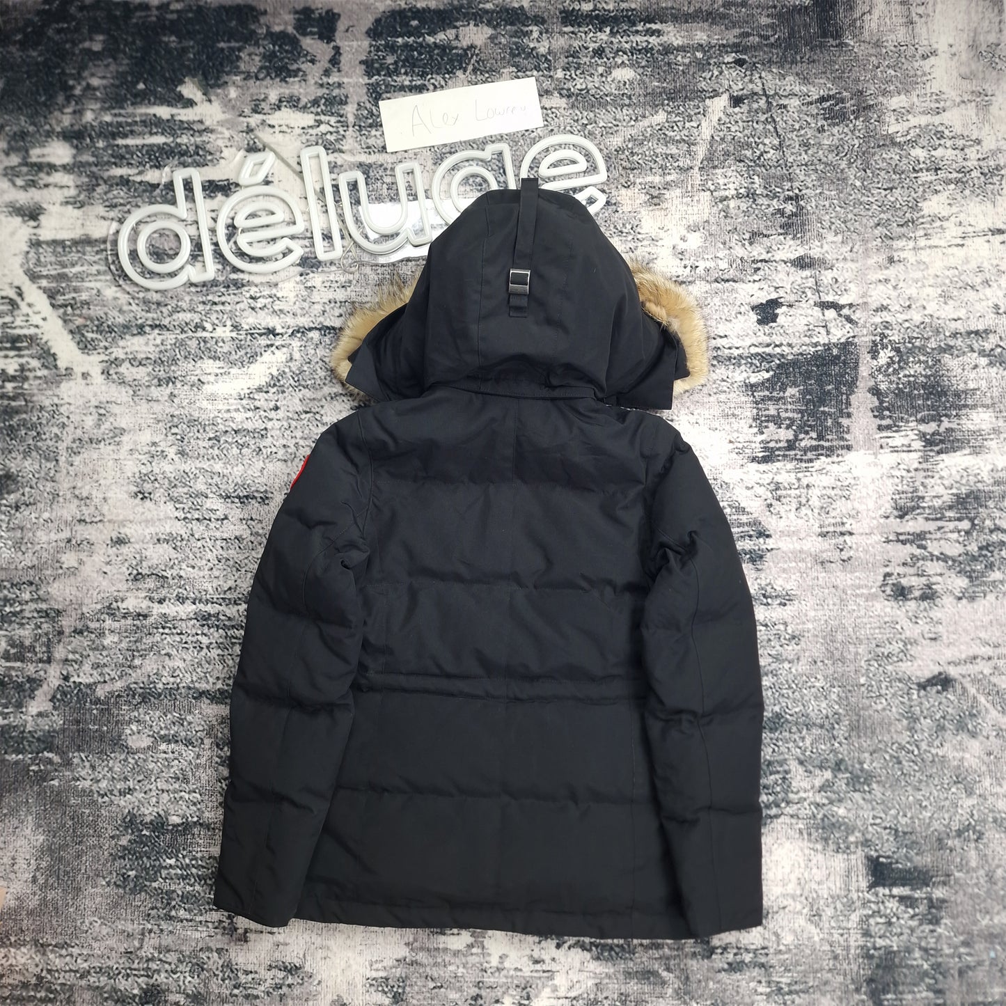Canada Goose Chelsea Parka Black XS Women's back view. See the sleek silhouette and signature Arctic disc logo. Premium winter coat design. Shop authentic.