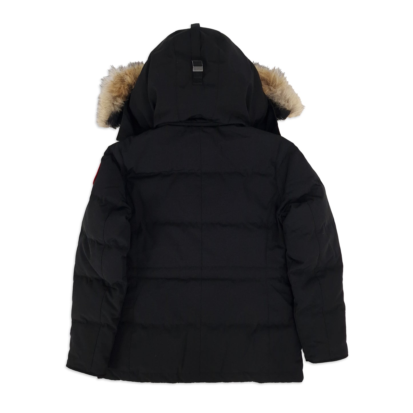 Back view of Canada Goose Chelsea Parka 3804LA women's small showing fur-trimmed hood and mid-length silhouette