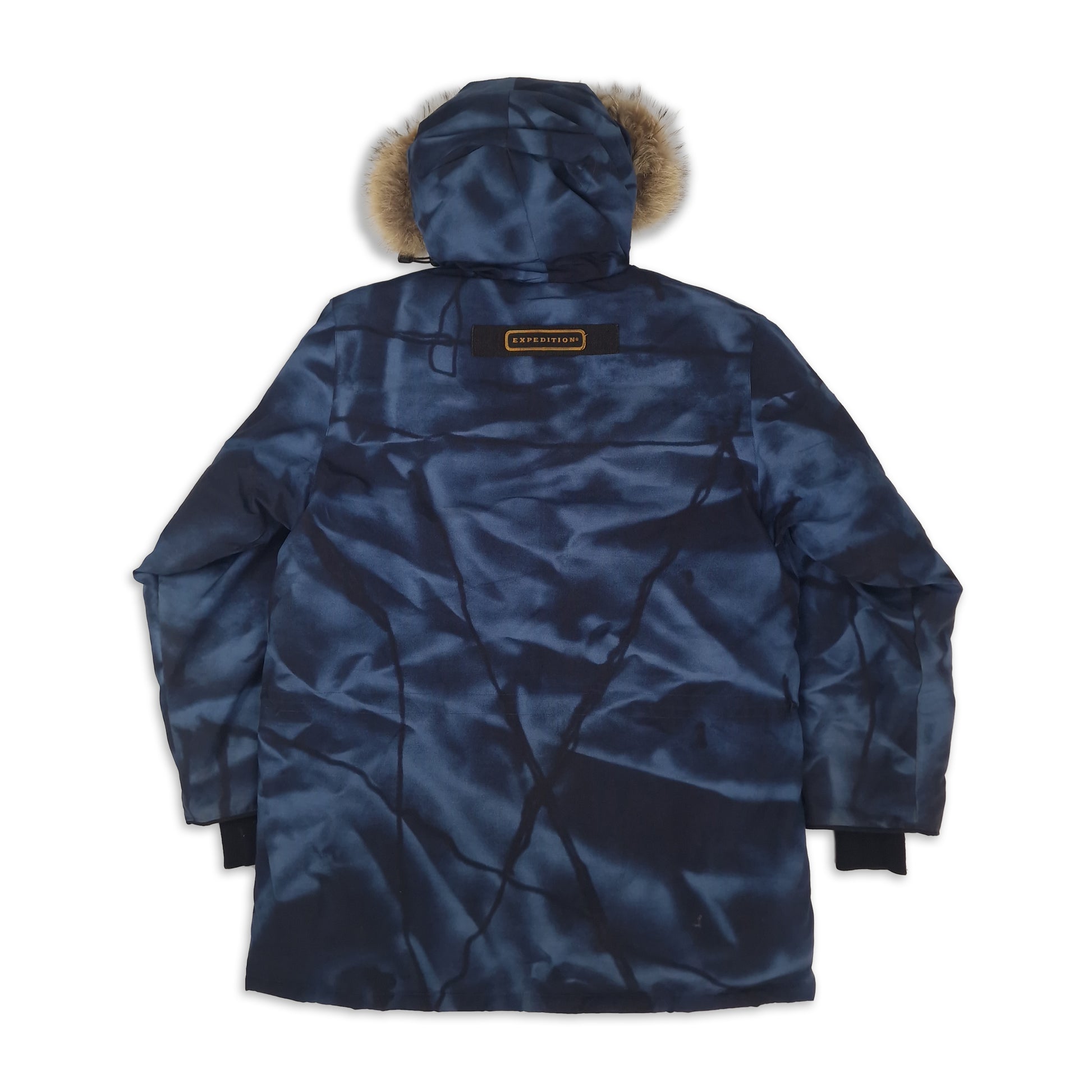 Expedition Parka Abstract Blue Camo back with logo