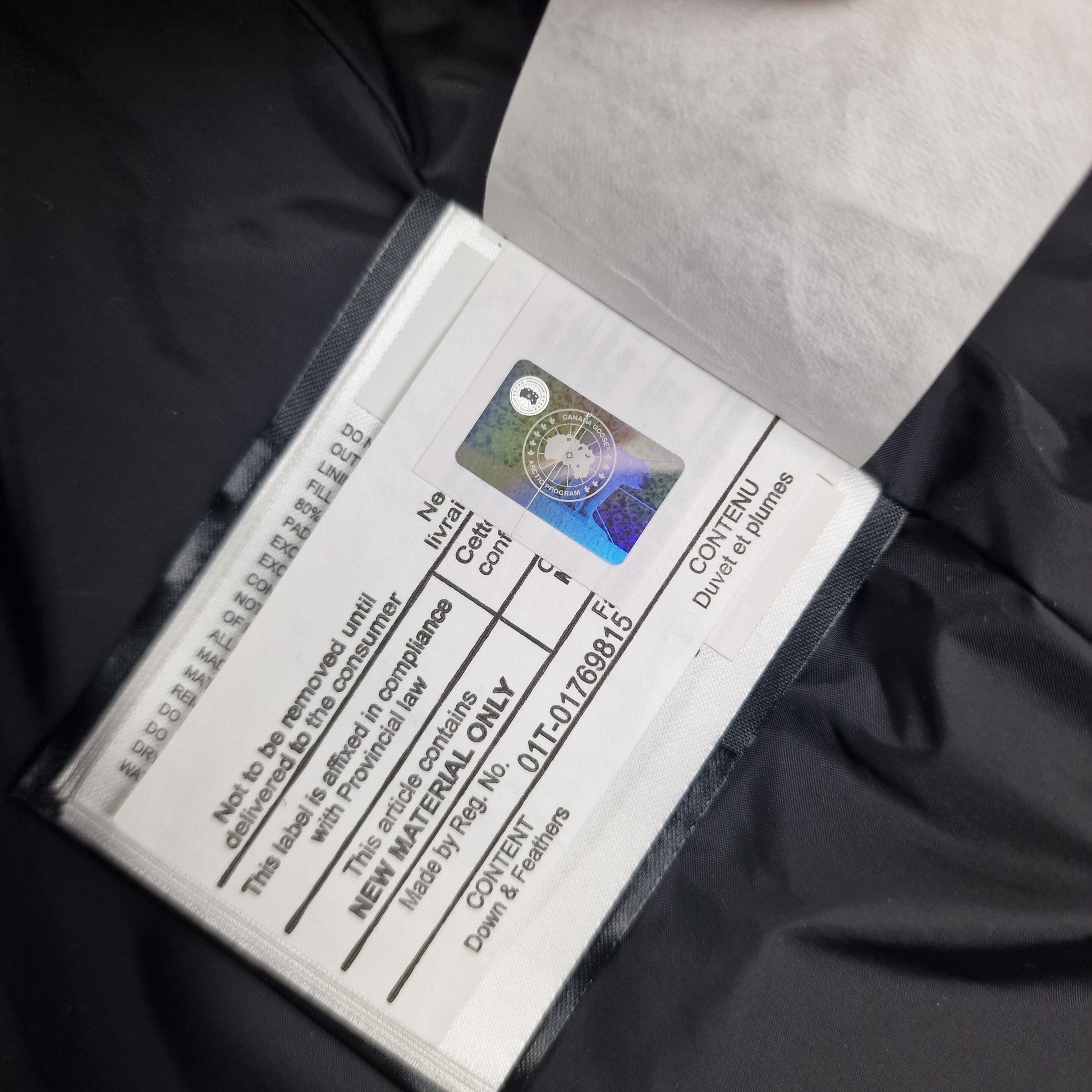 Canada Goose Authenticity Hologram Tag Close-Up on Chelsea Parka Heritage