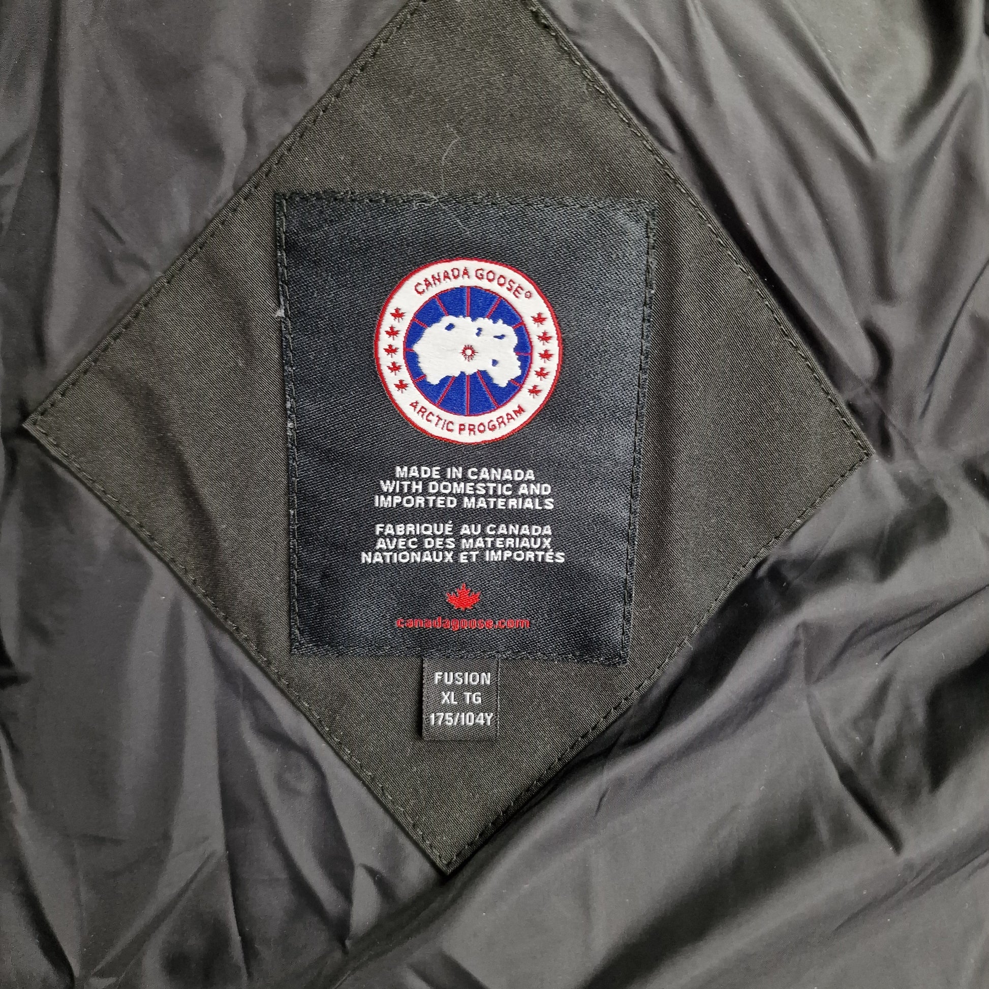 Canada Goose Wyndham Parka Neck Tag Close-Up Showing Size Label