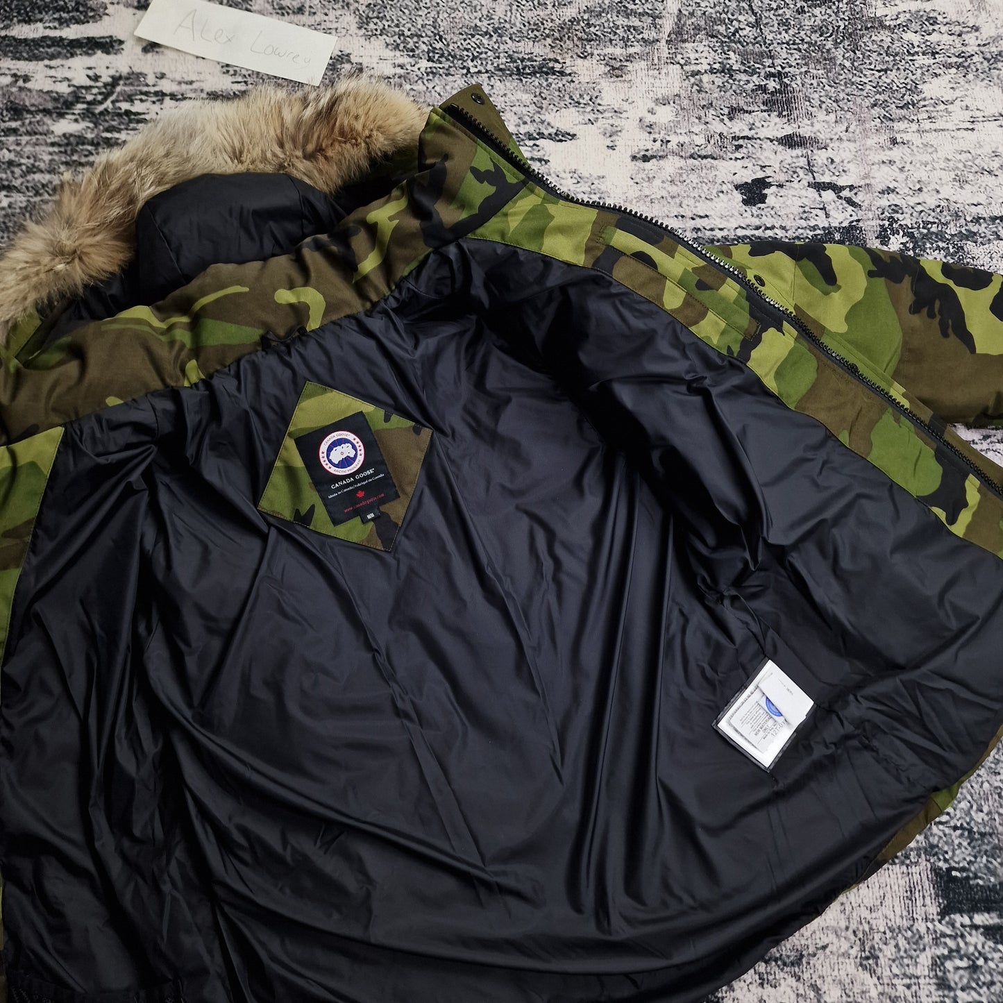 Canada Goose Wyndham Parka Heritage Camo Men's Interior View Showing Full Inner Lining