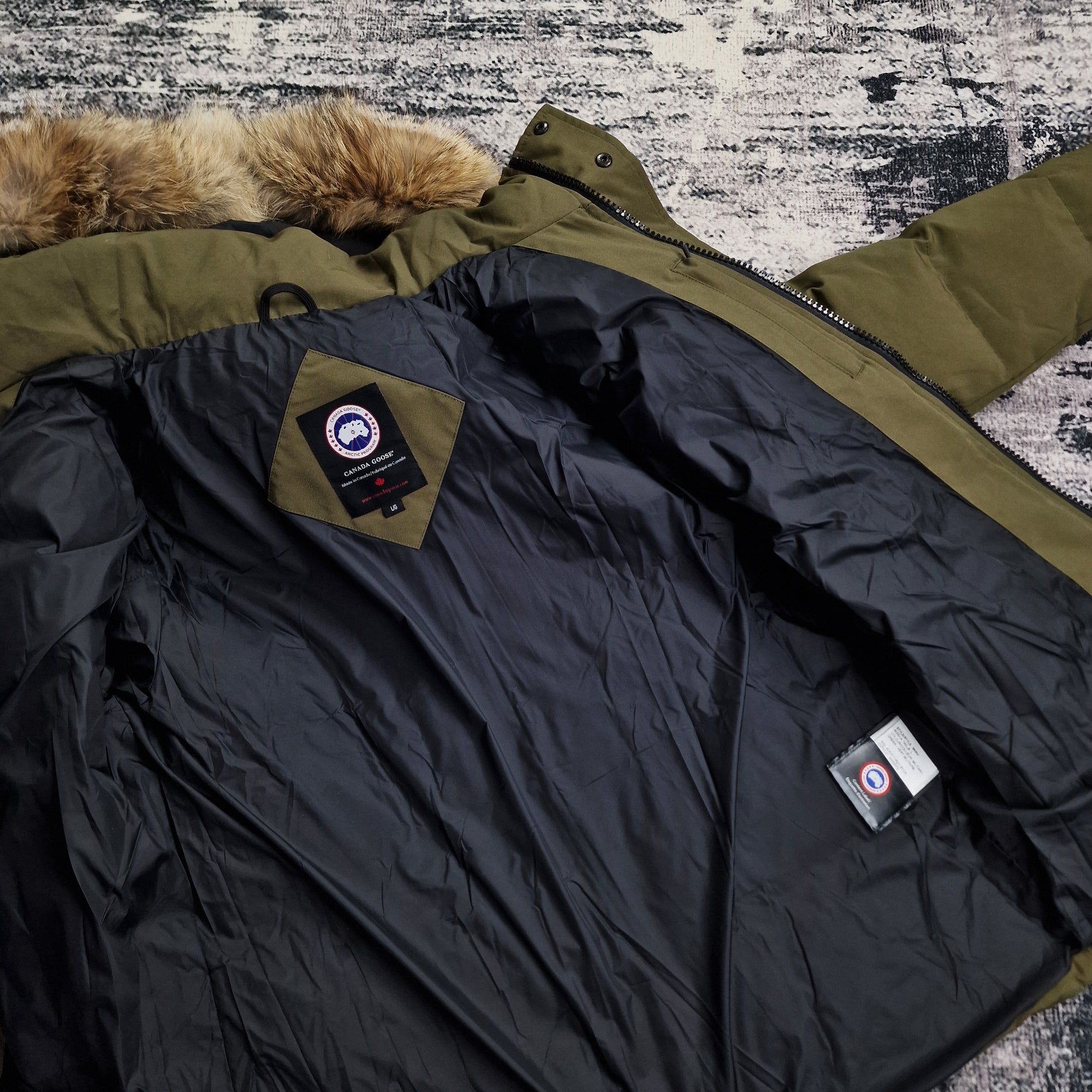 Canada Goose Wyndham Parka Heritage Military Green Men's Interior View Showing Full Inner Lining